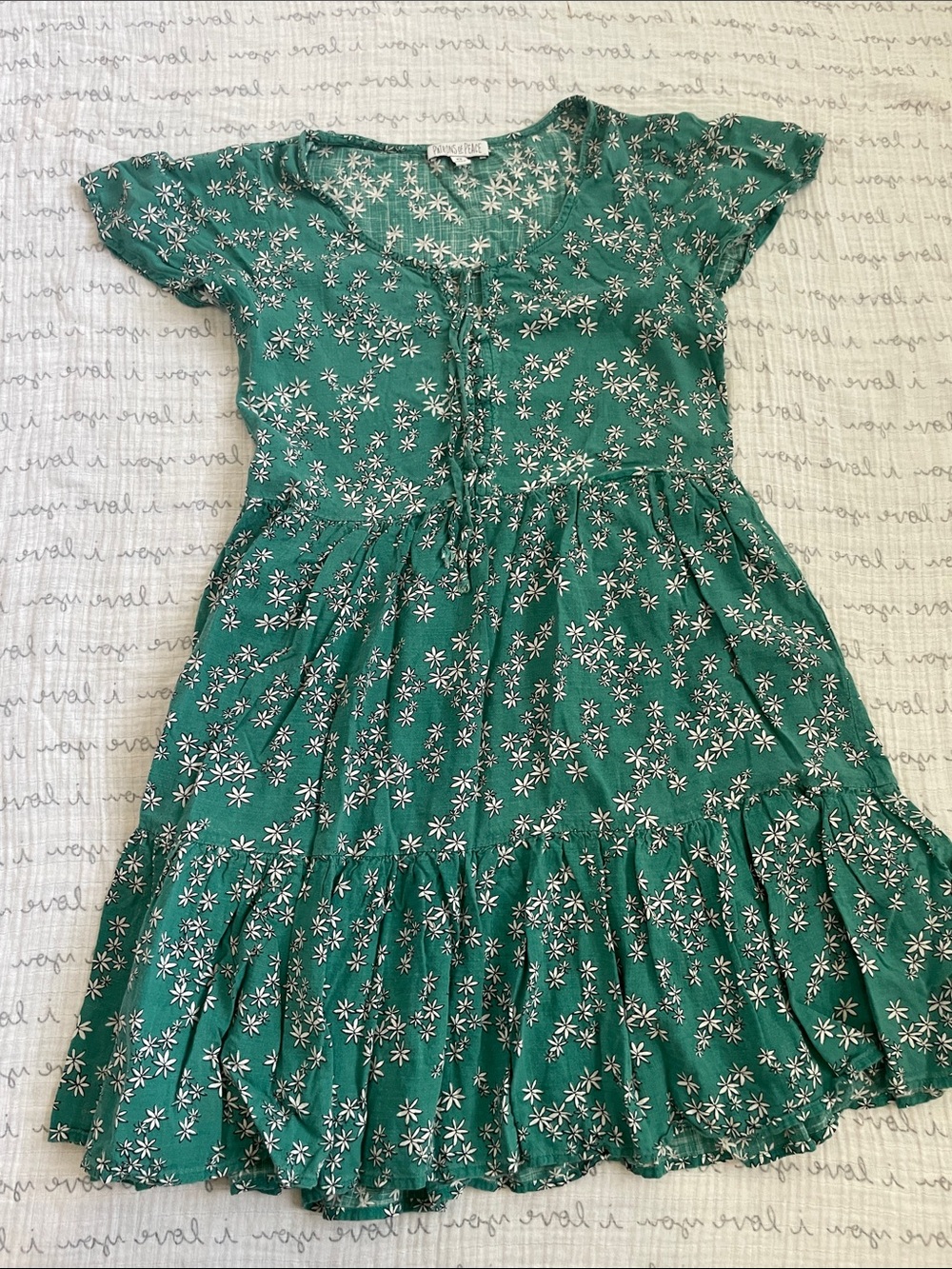 Patrons of Peace Teal Green Floral Tie-Front Casual Dress